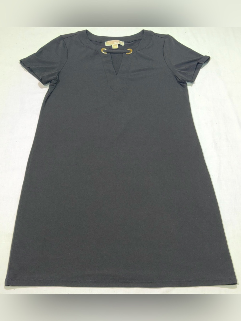 MICHAEL Michael Kors Black Gold Grommet Keyhole Shift Dress Women's S LBD  P45